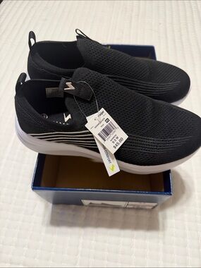 Skechers Men’s Black Slip-On Knit Sneakers with White Sole